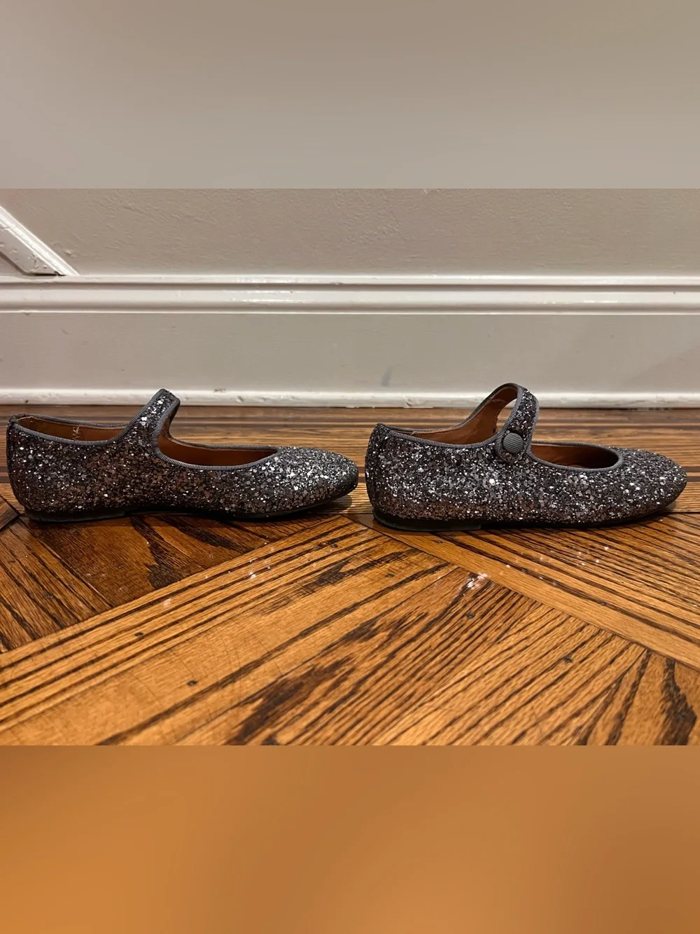 Papanatas Girls Gray Glitter Mary Jane Shoes EU 34 / US 3